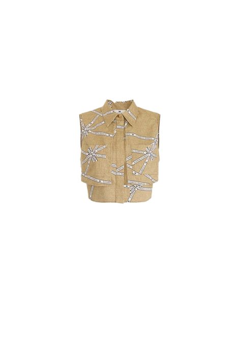 Camicia Elisabetta Franchi donna CA12552E2 BE1 paglia burro taglio boxy con pettorina ELISABETTA FRANCHI | Camicie | CA12552E2BE1